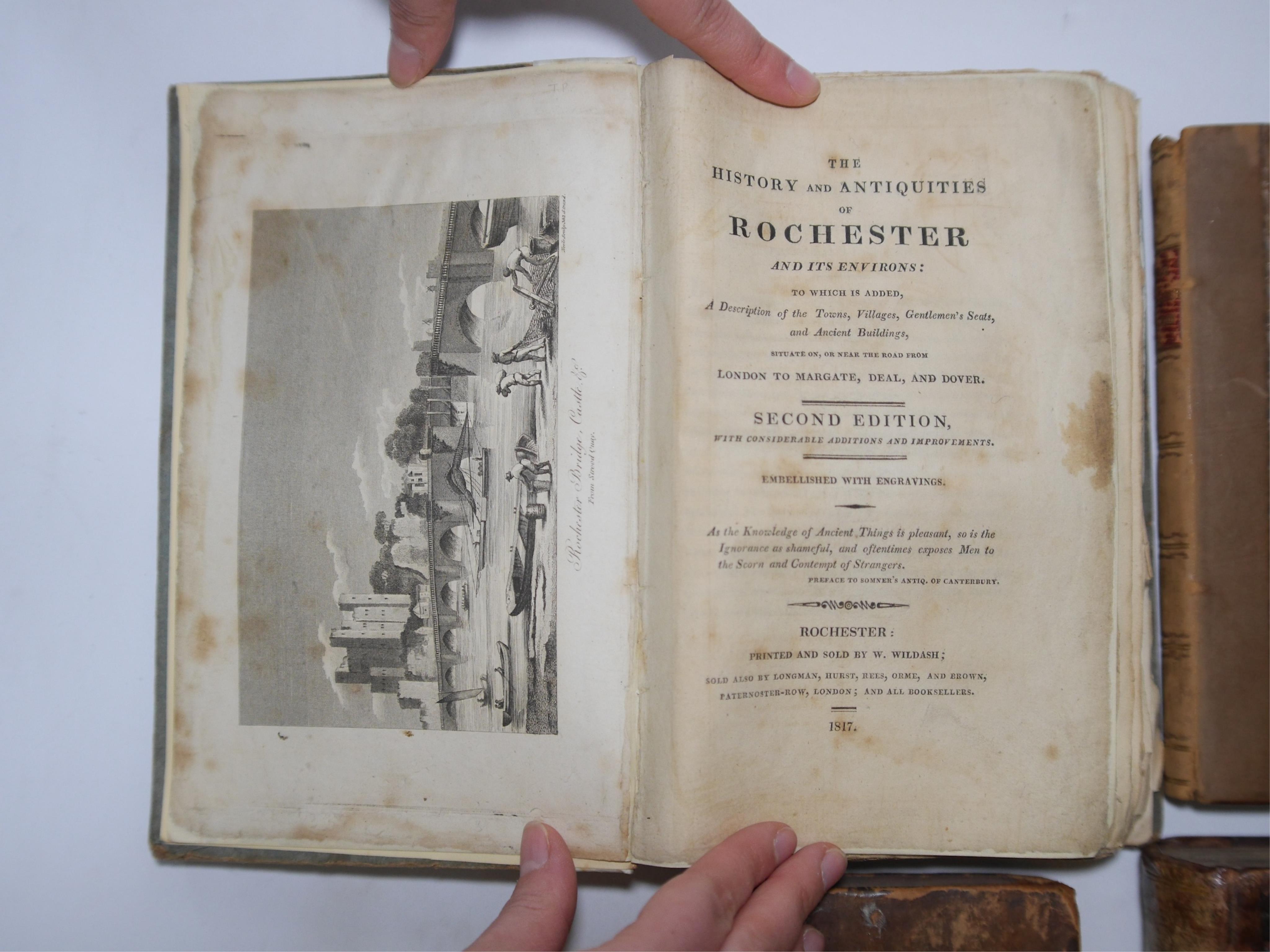 [Shrubsole, Mr.] - editor - The History and Antiquities of Rochester and its Environs. folded pictorial city plan, 5 plates and 2 text engravings; old calf with red label, marbled e/ps., sm.8vo. Rochester: printed and so